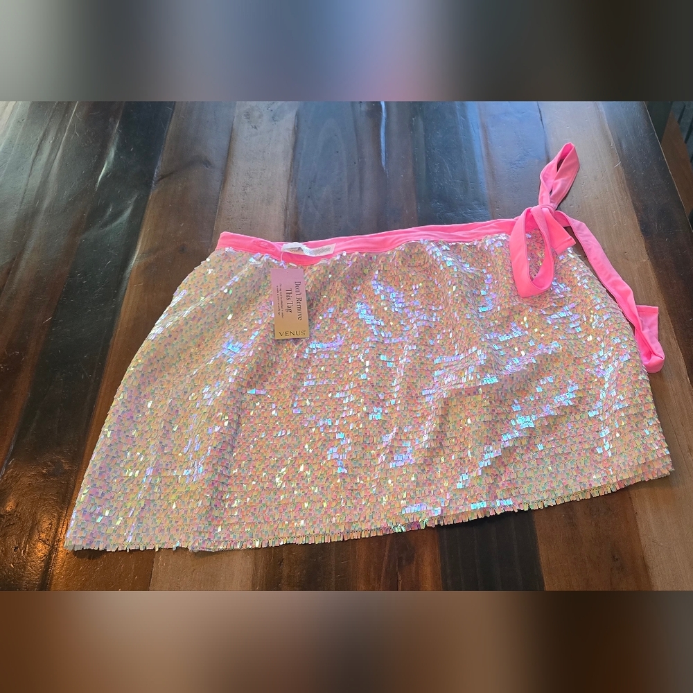 Pink Sequin Swim Cover Up Skirt - Picture 3 of 3